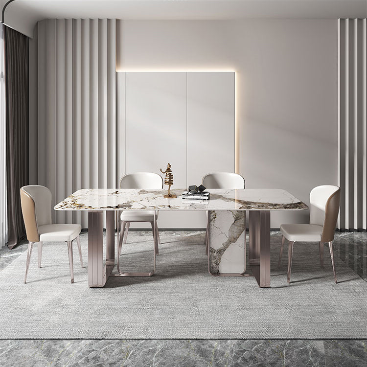 Traditional Luxury Dining Table Sintered Stone Rectangle Dining Table with Rose Gold Frame