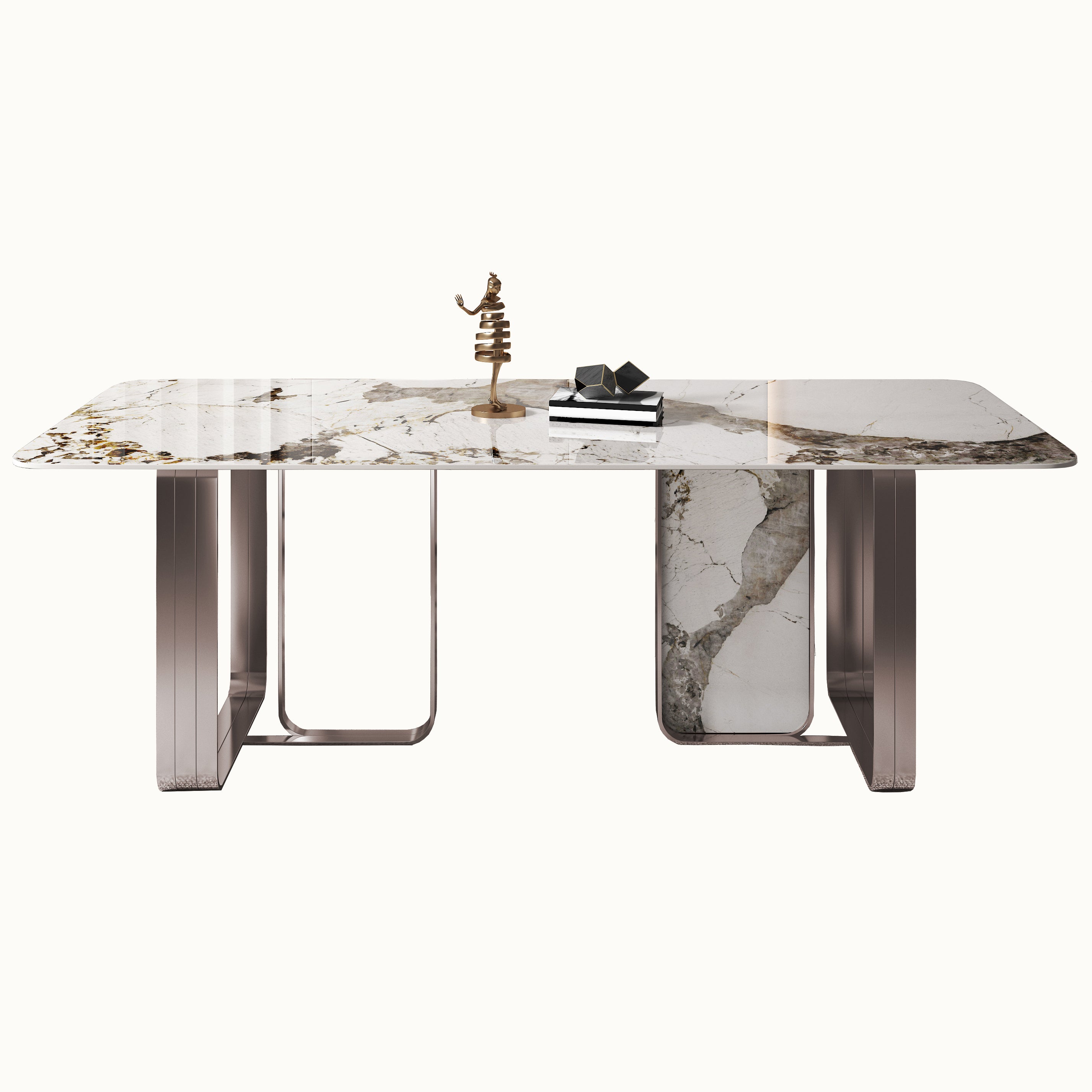 Traditional Luxury Dining Table Sintered Stone Rectangle Dining Table with Rose Gold Frame