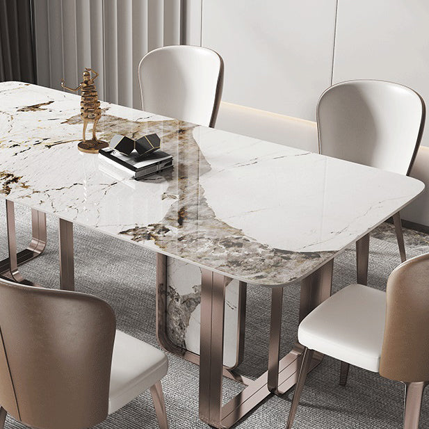 Traditional Luxury Dining Table Sintered Stone Rectangle Dining Table with Rose Gold Frame