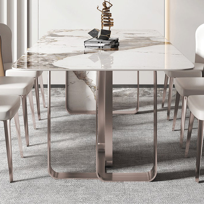 Traditional Luxury Dining Table Sintered Stone Rectangle Dining Table with Rose Gold Frame