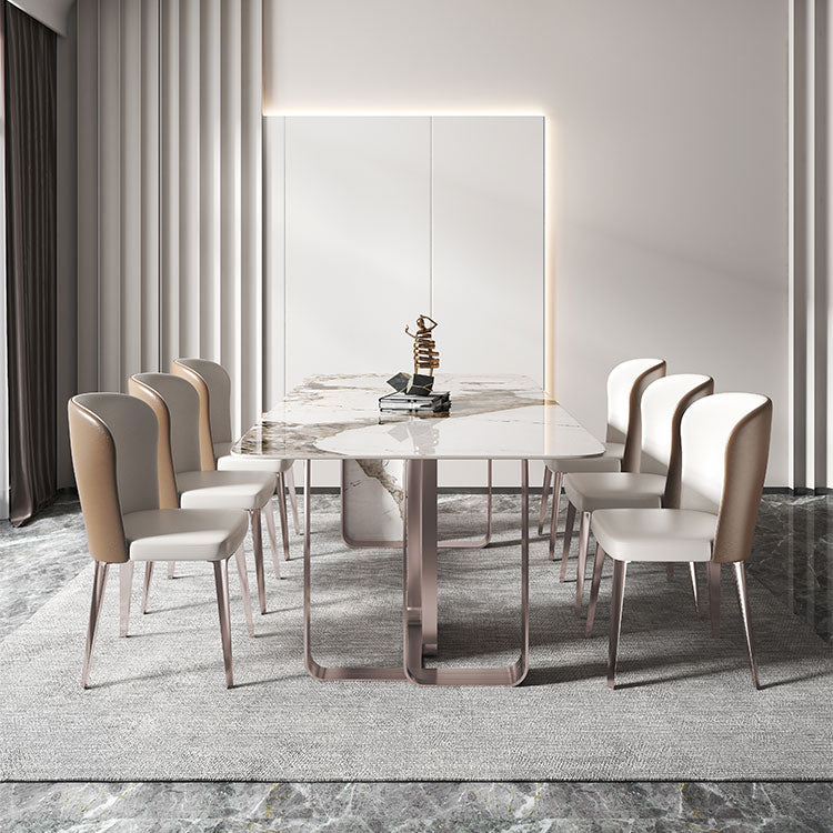 Traditional Luxury Dining Table Sintered Stone Rectangle Dining Table with Rose Gold Frame