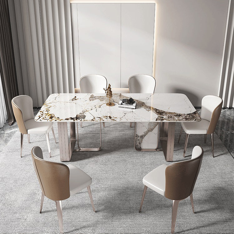 Traditional Luxury Dining Table Sintered Stone Rectangle Dining Table with Rose Gold Frame