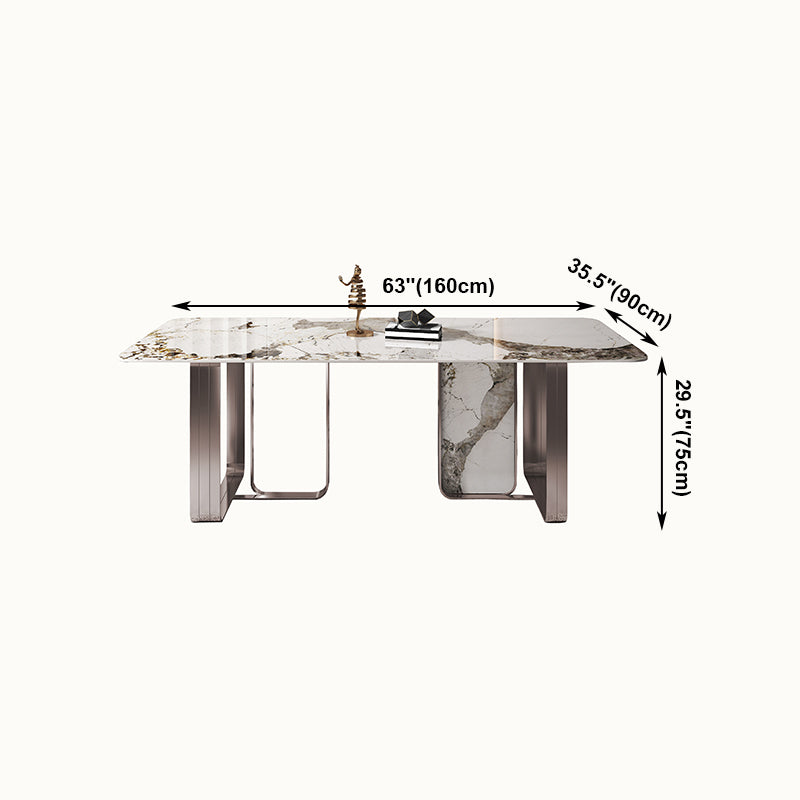Traditional Luxury Dining Table Sintered Stone Rectangle Dining Table with Rose Gold Frame