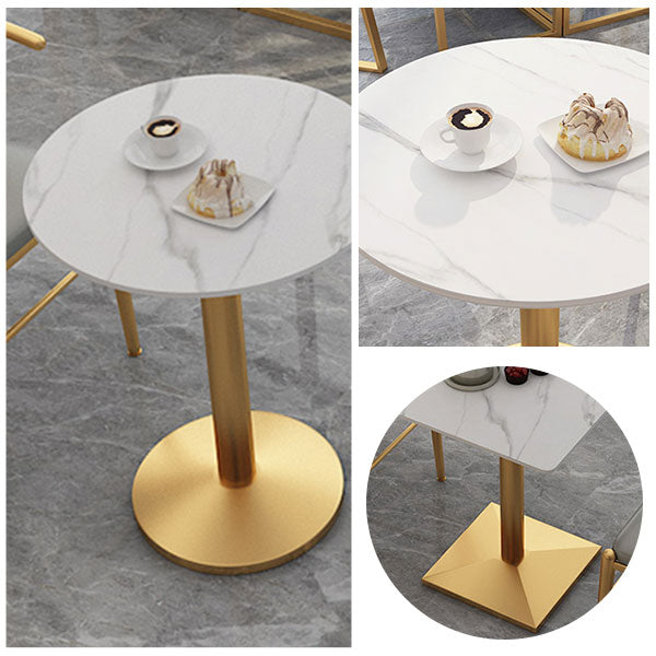 Traditional Luxury Dining Table White Sintered Stone Table with Gold Metal Base