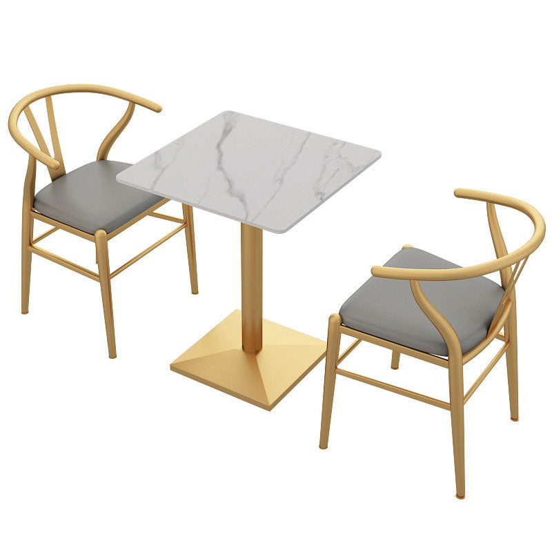 Traditional Luxury Dining Table White Sintered Stone Table with Gold Metal Base