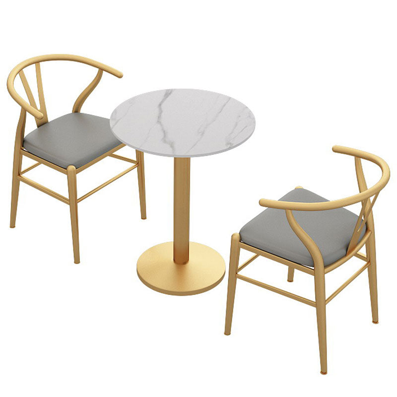 Traditional Luxury Dining Table White Sintered Stone Table with Gold Metal Base