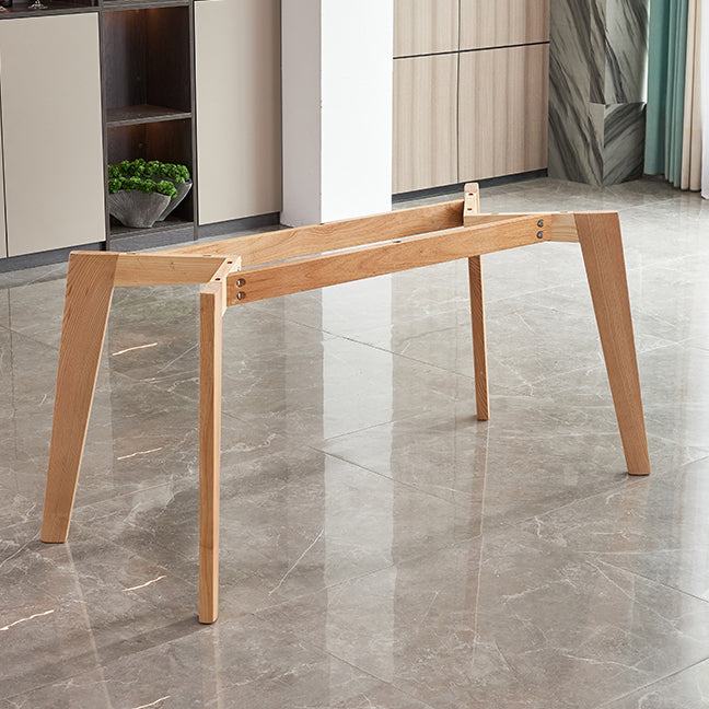 Rectangle Contemporary Dining Room Table White Sintered Stone Table with Ash Solid Wood Base
