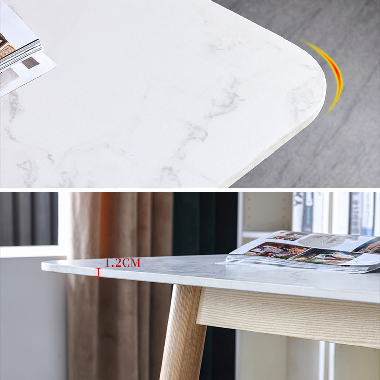 Mesa de comedor contemporánea rectángulo Mesa de piedra sinterizada blanca con base de madera maciza de cenizas