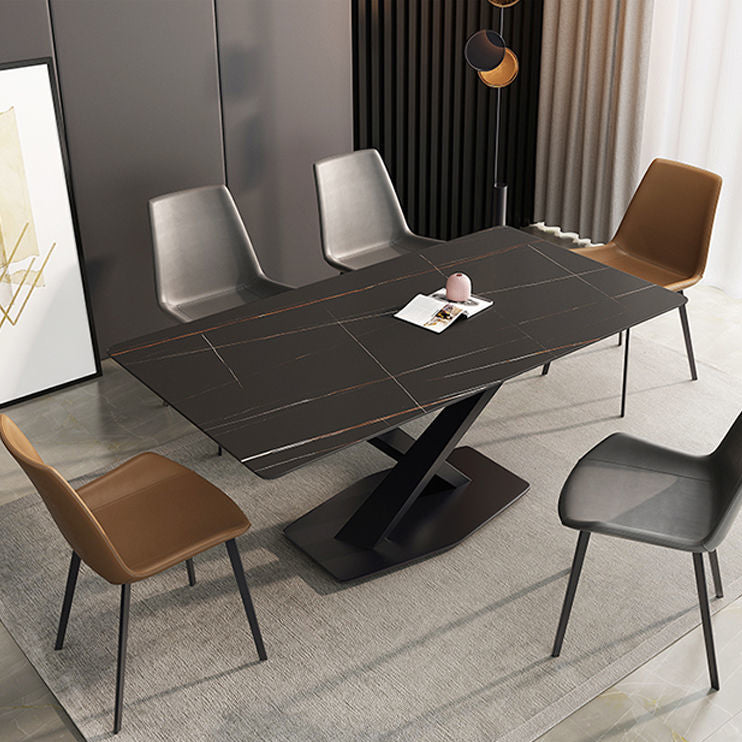 Mesa de comedor de estilo moderno Mesa de comedor de piedra sinterizada con marco negro para uso en el hogar