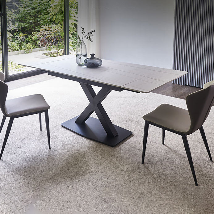 Rectangle Contemporary Dining Table Sintered Stone Table with Black Pedestal Base