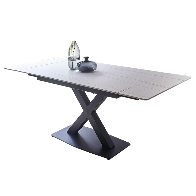 Rectangle Contemporary Dining Table Sintered Stone Table with Black Pedestal Base