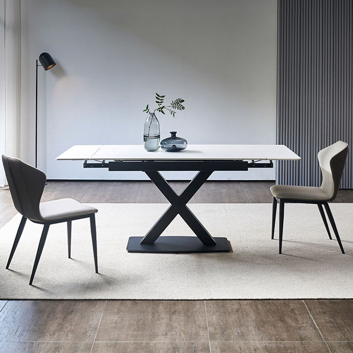 Rectangle Contemporary Dining Table Sintered Stone Table with Black Pedestal Base