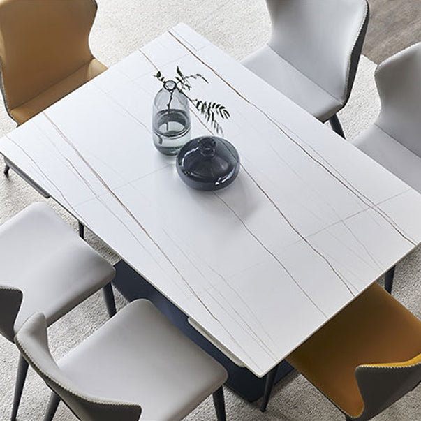 Rectangle Contemporary Dining Table Sintered Stone Table with Black Pedestal Base