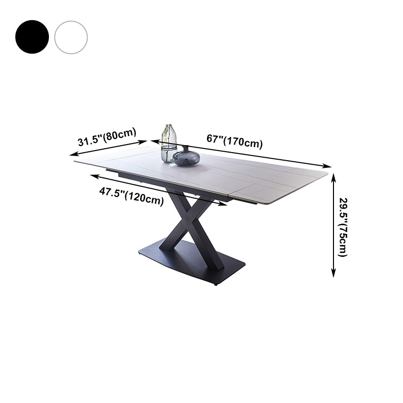 Rectangle Contemporary Dining Table Sintered Stone Table with Black Pedestal Base