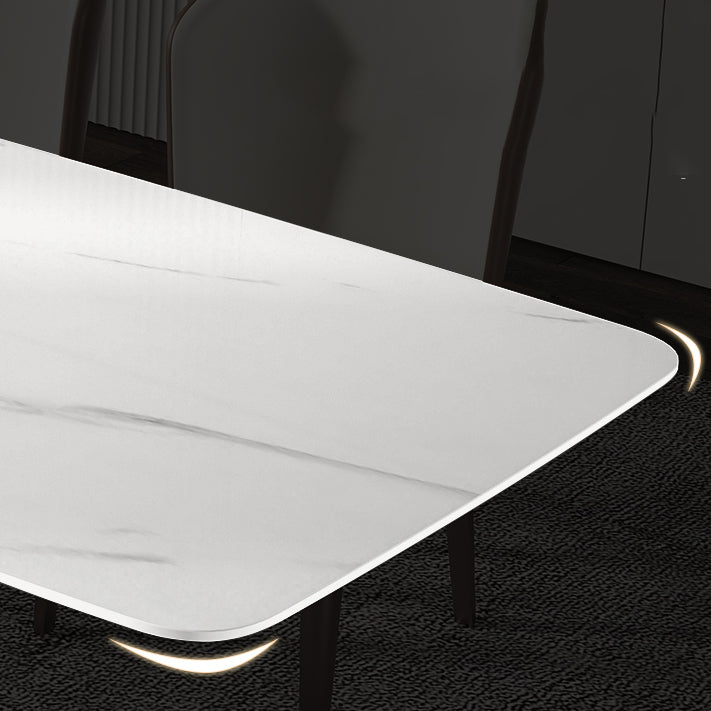 Traditional Luxury Dining Table Rectangle Sintered Stone Pedestal Table with Rose Gold Frame