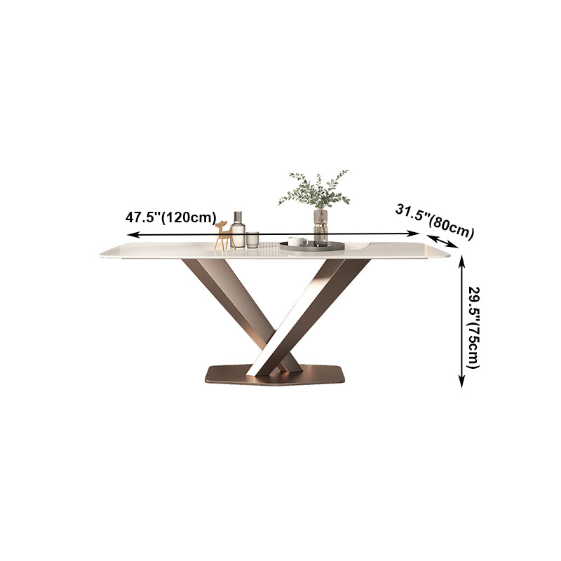 Traditional Luxury Dining Table Rectangle Sintered Stone Pedestal Table with Rose Gold Frame