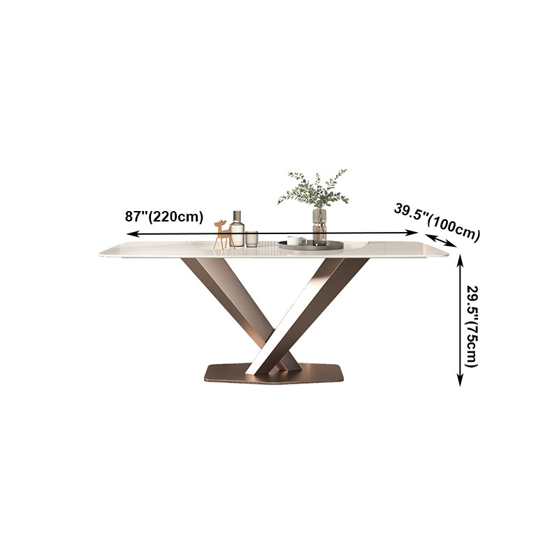 Traditional Luxury Dining Table Rectangle Sintered Stone Pedestal Table with Rose Gold Frame