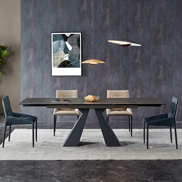 Modern Gray Dining Table Rectangle Sintered Stone Dining Table with Black Frame