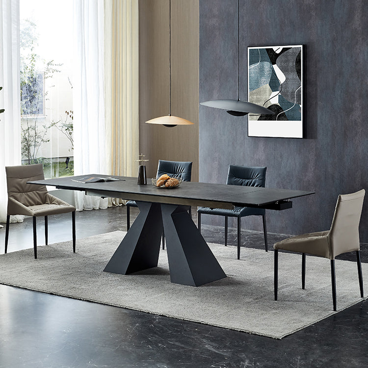 Modern Gray Dining Table Rectangle Sintered Stone Dining Table with Black Frame