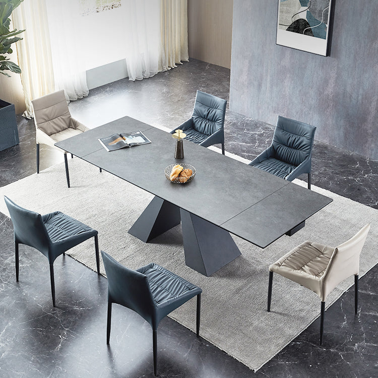Modern Gray Dining Table Rectangle Sintered Stone Dining Table with Black Frame
