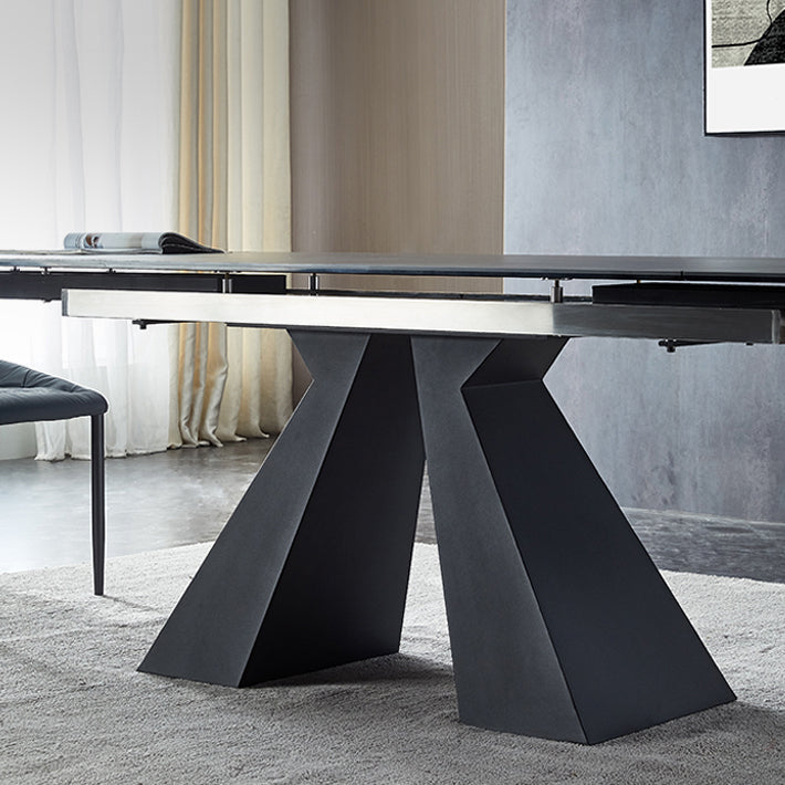 Modern Gray Dining Table Rectangle Sintered Stone Dining Table with Black Frame