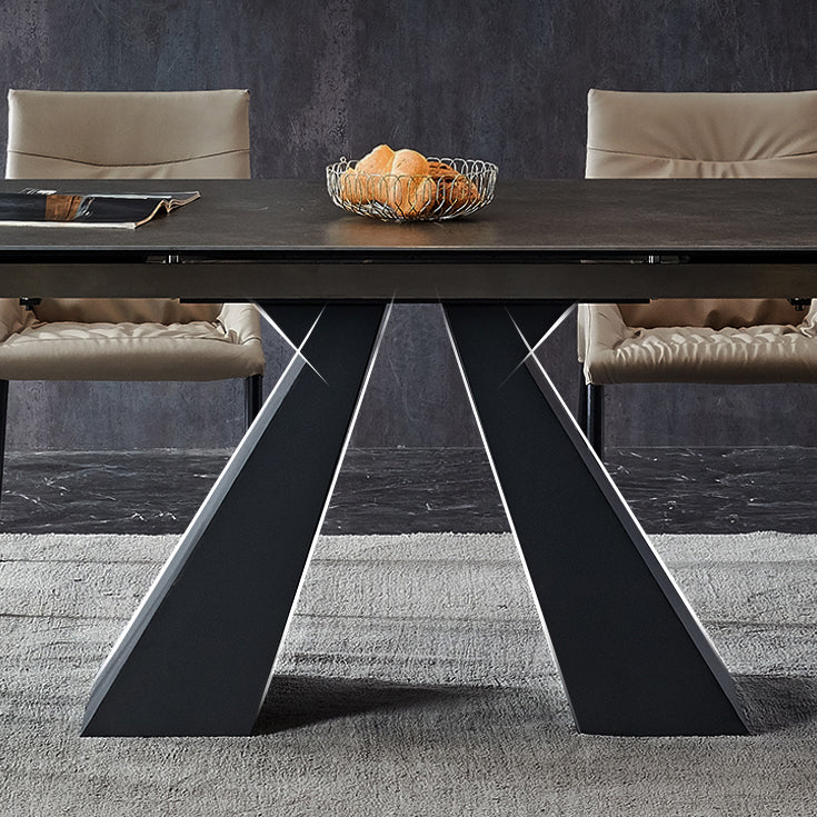 Modern Gray Dining Table Rectangle Sintered Stone Dining Table with Black Frame