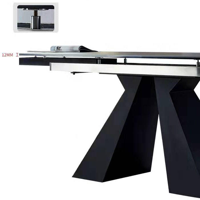Modern Gray Dining Table Rectangle Sintered Stone Dining Table with Black Frame