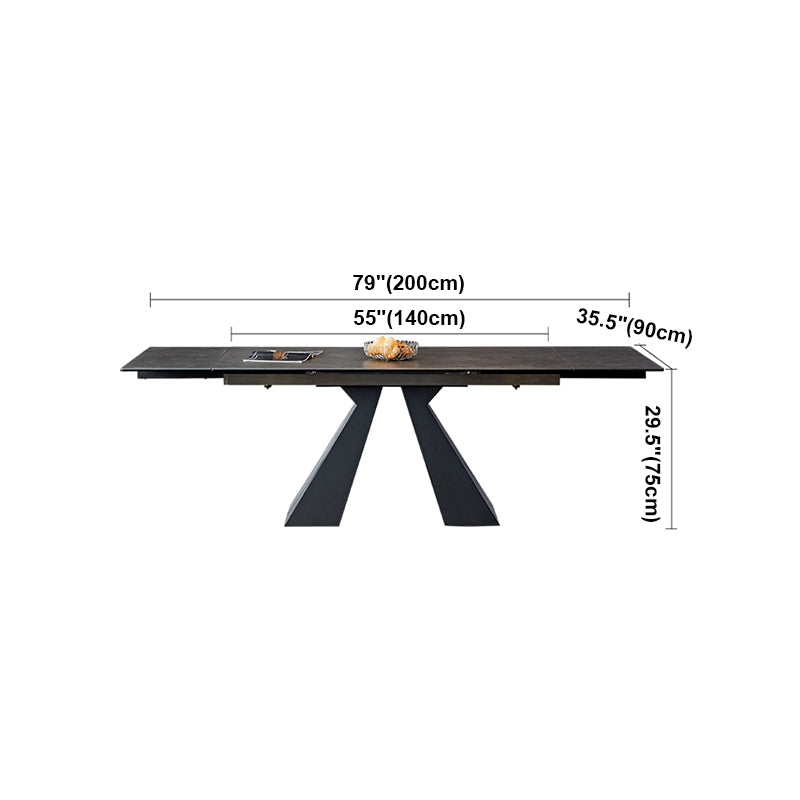 Modern Gray Dining Table Rectangle Sintered Stone Dining Table with Black Frame