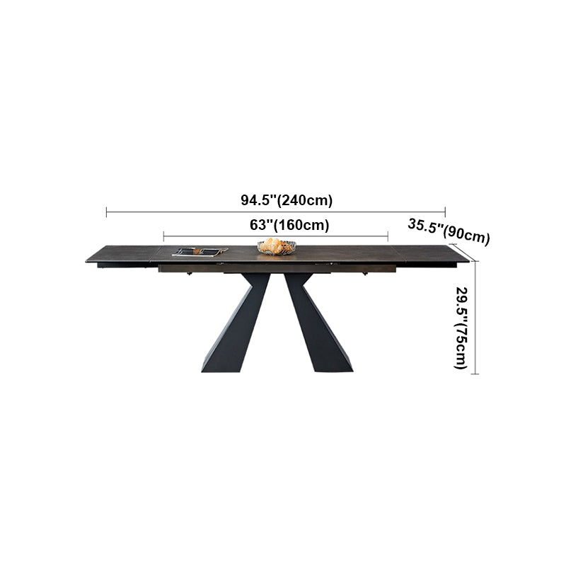 Modern Gray Dining Table Rectangle Sintered Stone Dining Table with Black Frame