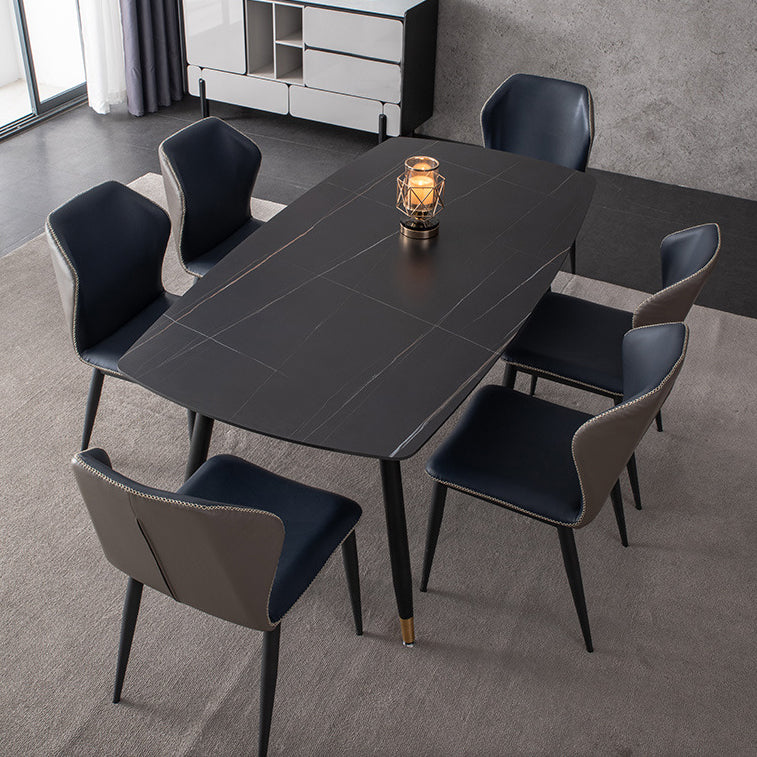Mesa de comedor rectangular moderna de metal, mesa de piedra sinterizada para cocina y comedor