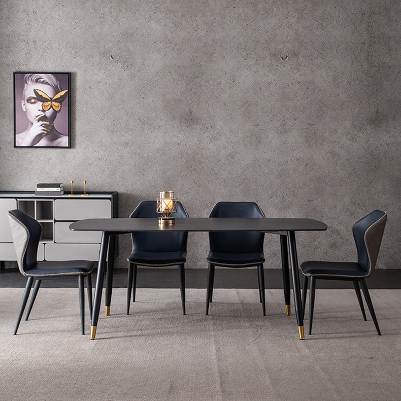 Mesa de comedor rectangular moderna de metal, mesa de piedra sinterizada para cocina y comedor