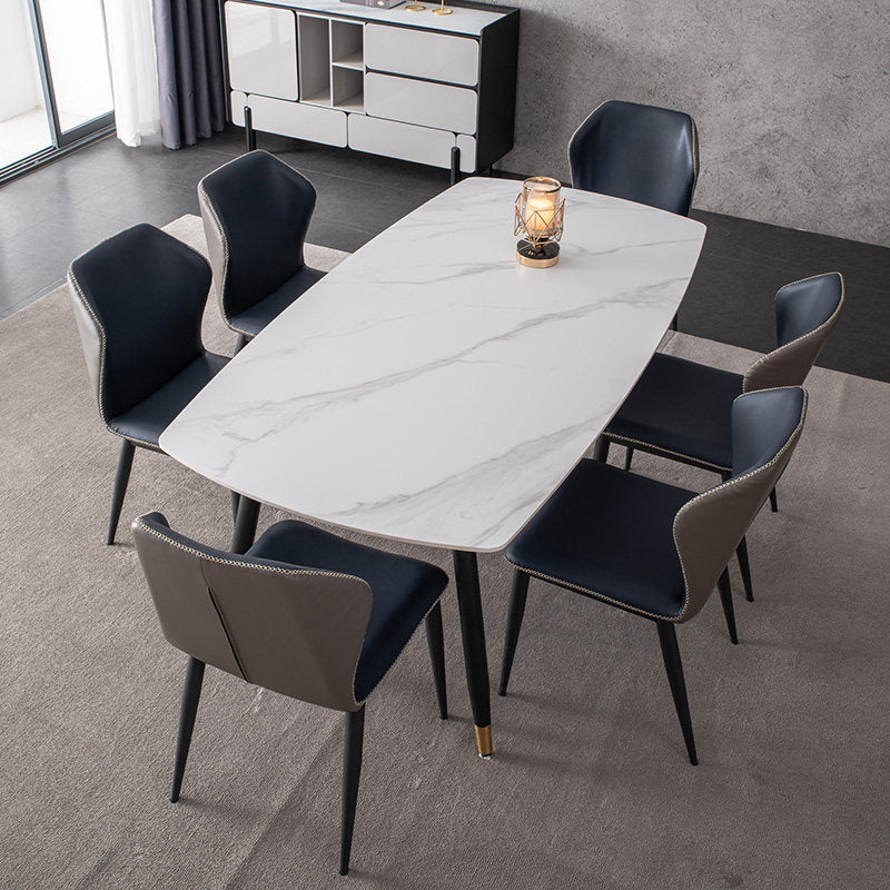 Mesa de comedor rectangular moderna de metal, mesa de piedra sinterizada para cocina y comedor