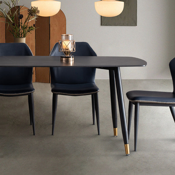 Mesa de comedor rectangular moderna de metal, mesa de piedra sinterizada para cocina y comedor