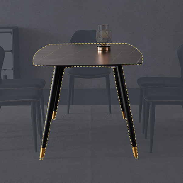 Mesa de comedor rectangular moderna de metal, mesa de piedra sinterizada para cocina y comedor