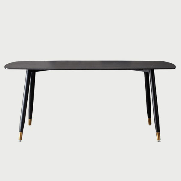 Mesa de comedor rectangular moderna de metal, mesa de piedra sinterizada para cocina y comedor