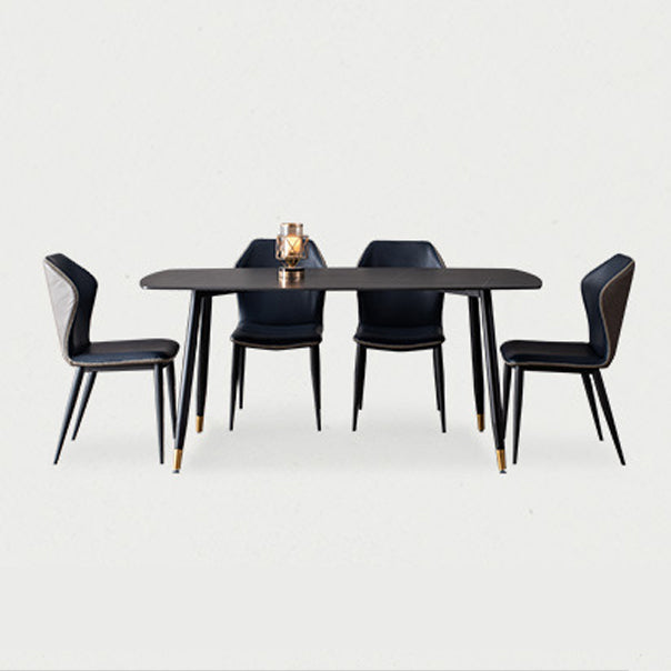 Mesa de comedor rectangular moderna de metal, mesa de piedra sinterizada para cocina y comedor