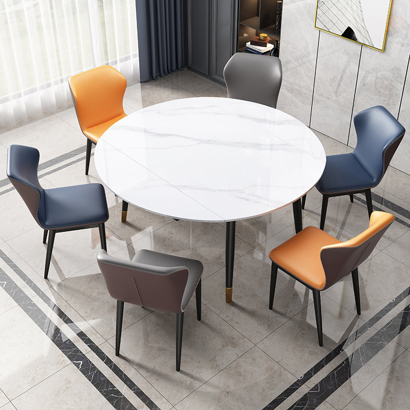 Mesa de comedor tradicional redonda de piedra sinterizada con 4 patas negras