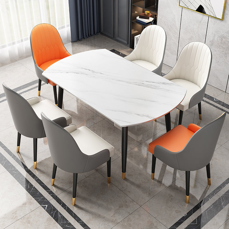 Mesa de comedor tradicional redonda de piedra sinterizada con 4 patas negras
