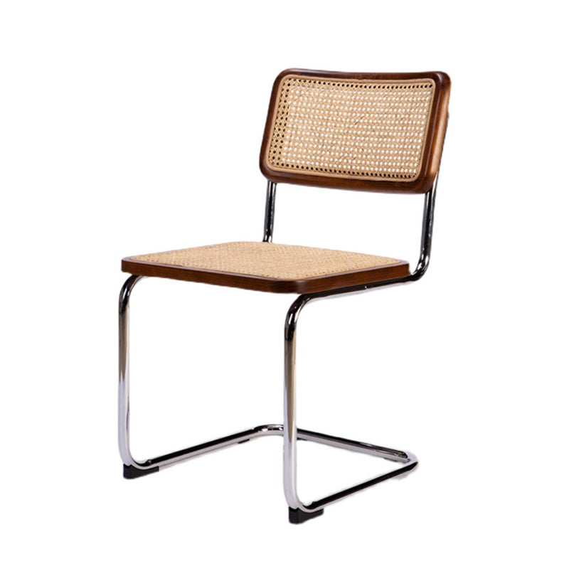 Chaise d'appoint contemporaine en métal et rotin, chaise d'appoint de salle à manger sans accoudoirs à dossier ouvert