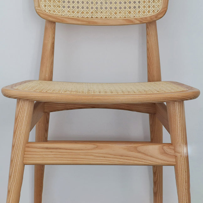 Silla de comedor de estilo escandinavo de ratán de madera, silla lateral de comedor con respaldo abierto