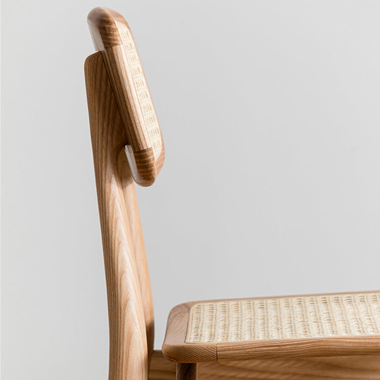 Silla de comedor de estilo escandinavo de ratán de madera, silla lateral de comedor con respaldo abierto