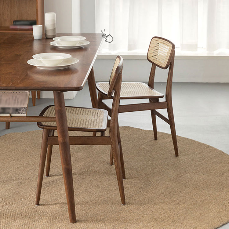 Silla de comedor de estilo escandinavo de ratán de madera, silla lateral de comedor con respaldo abierto