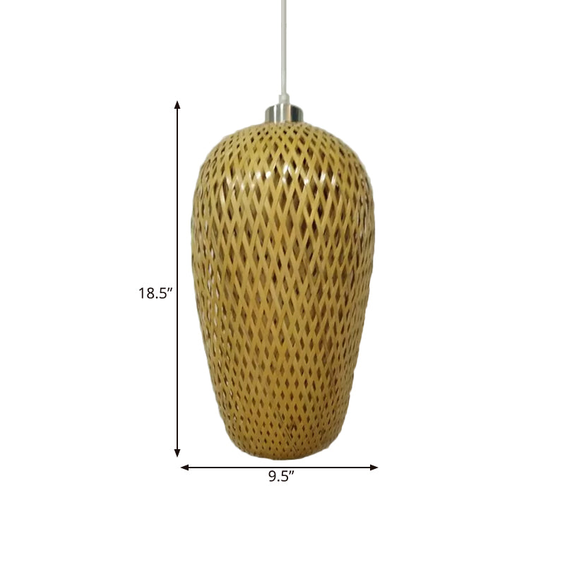 1 bulbo de restaurante iluminación colgante tradicional kit de lámpara colgante de madera con sombra de bambú de tejido