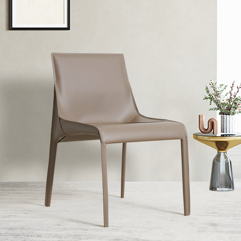 Silla sin brazos de comedor de metal contemporáneo, silla lateral de comedor de cuero para uso doméstico