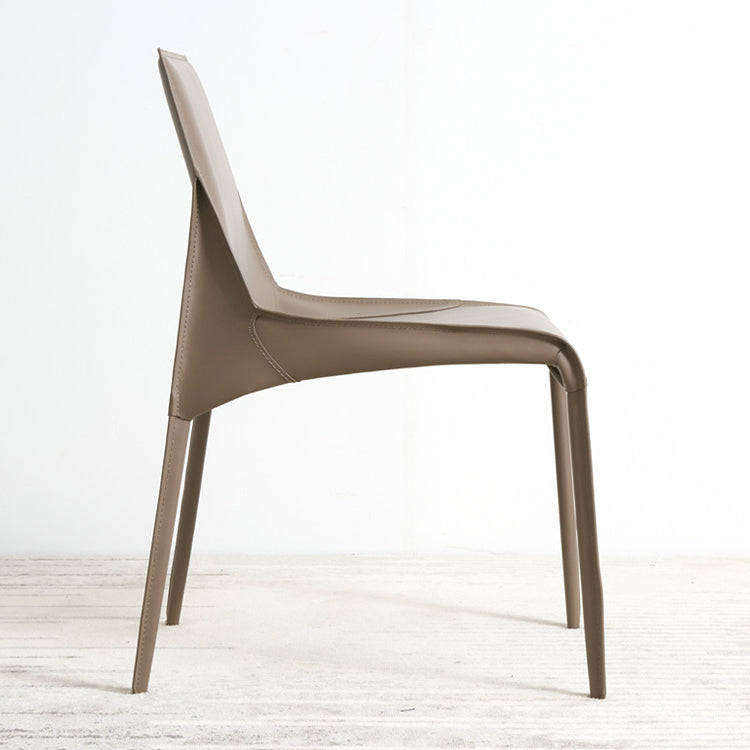 Silla sin brazos de comedor de metal contemporáneo, silla lateral de comedor de cuero para uso doméstico