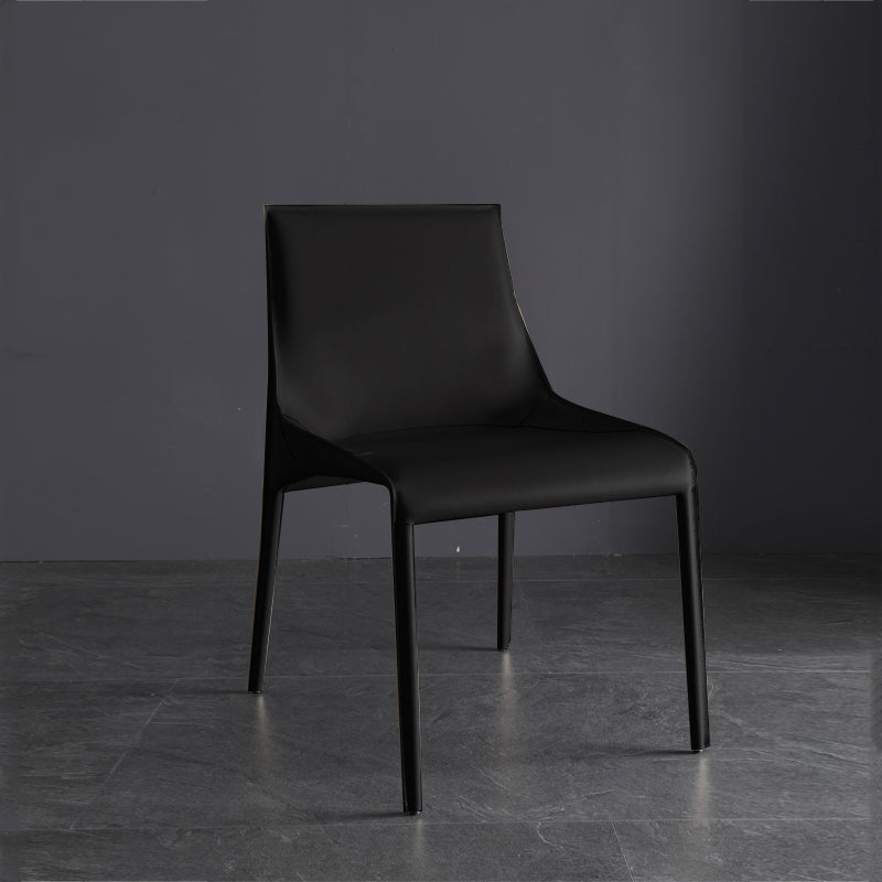 Silla sin brazos de comedor de metal contemporáneo, silla lateral de comedor de cuero para uso doméstico