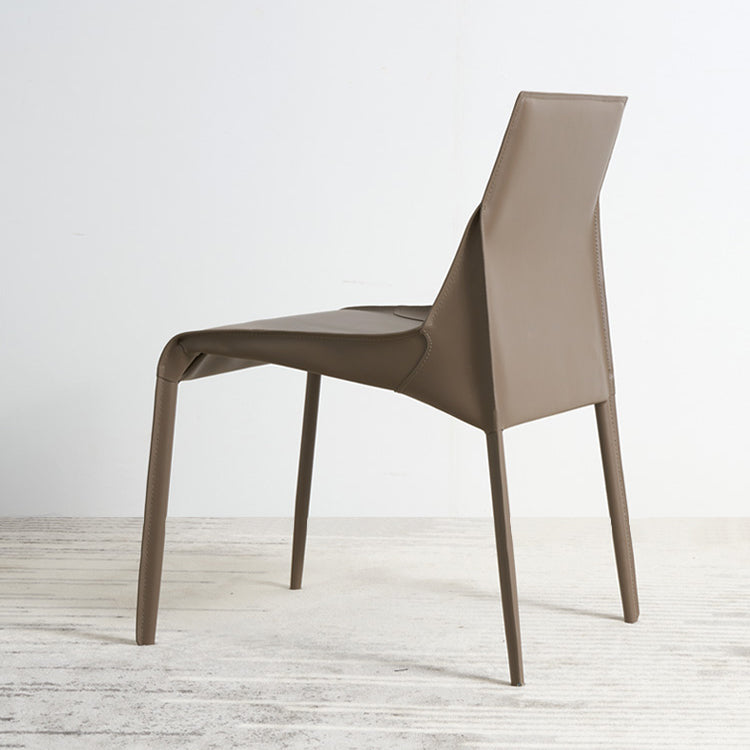 Silla sin brazos de comedor de metal contemporáneo, silla lateral de comedor de cuero para uso doméstico