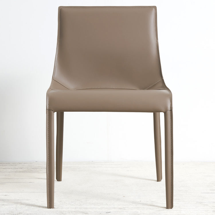 Silla sin brazos de comedor de metal contemporáneo, silla lateral de comedor de cuero para uso doméstico
