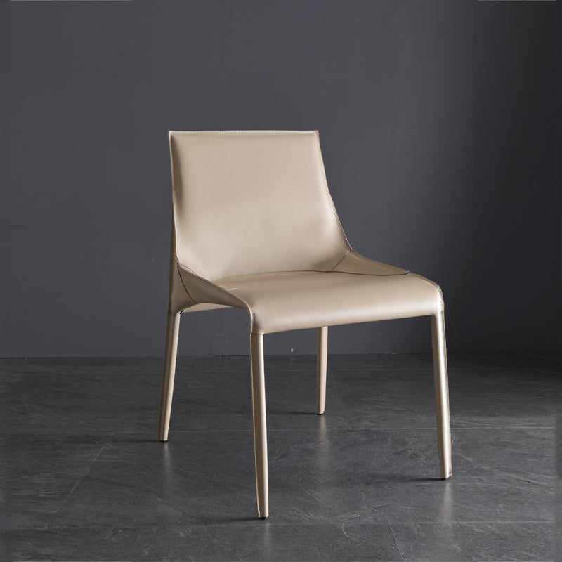 Chaise de salle à manger contemporaine en métal sans accoudoirs, chaise latérale de salle à manger en cuir pour usage domestique