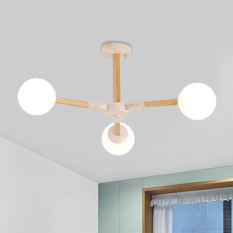 Weiß/schwarz/goldener Zweig Kronleuchter Beleuchtung zeitgenössischer 3/6/9 Lichter Holzhänge Deckenlampe mit weißem Glas Globaler Schatten